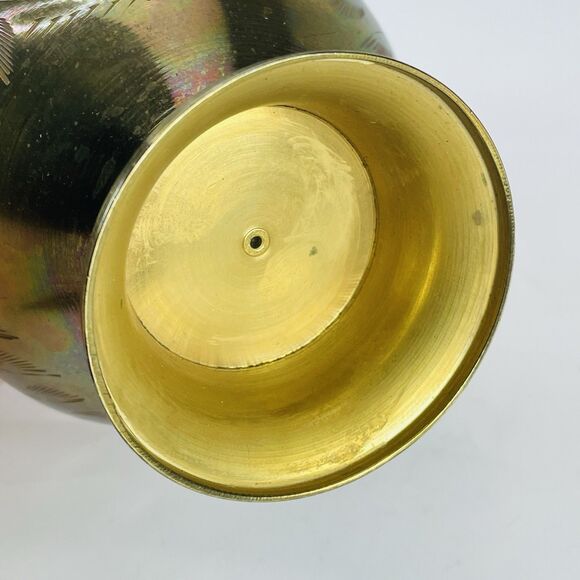 Vintage Etched Brass Botanical Pitcher Ewer Tea Pot Hinged Lid Made in India 12" - Picture 11 of 12